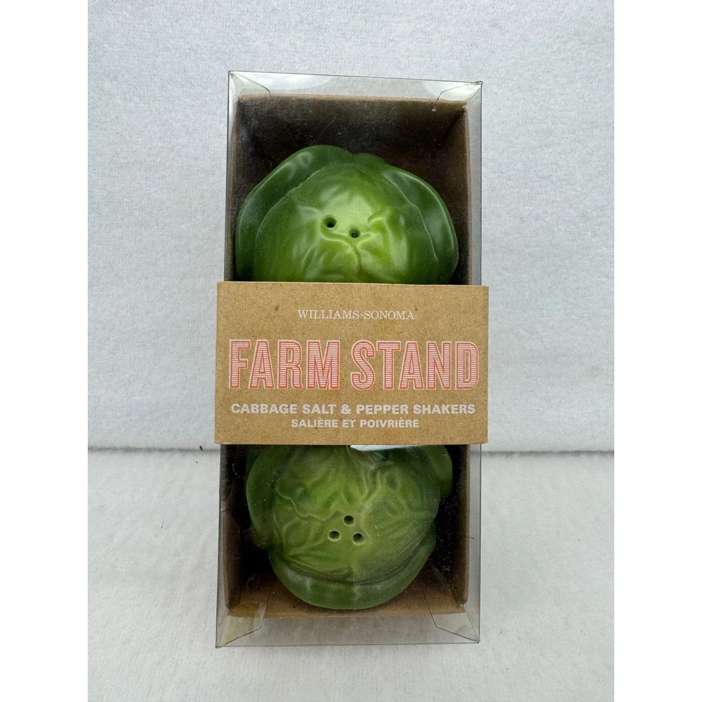 Williams Sonoma Farm Stand Cabbage Salt Pepper Shakers Spring RARE New Old Stock